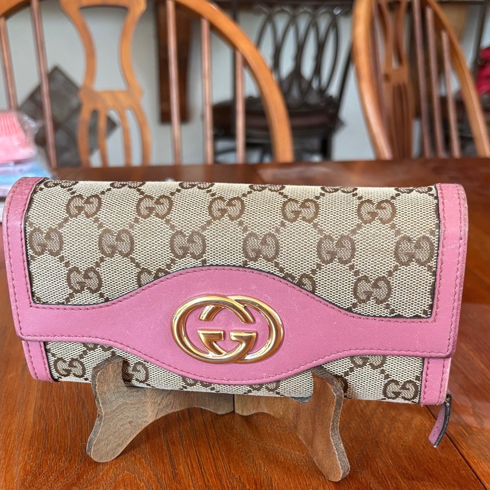 Gucci Pink and Brown Signature Wallet